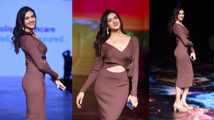 Kashika Kapoor Wows in Plunging Brown Dress at Bombay Times Fashion Week