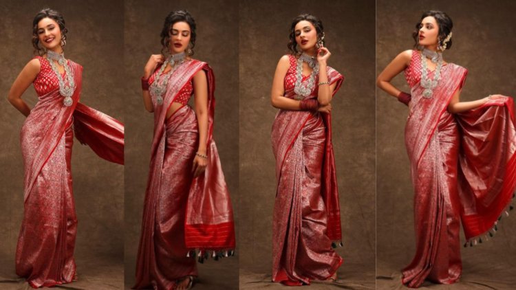 Seerat Kapoor's Toned Physique in this Six Yard Pure Banarasi Silk Saree Exudes Elegance Fans Call Her Apsara