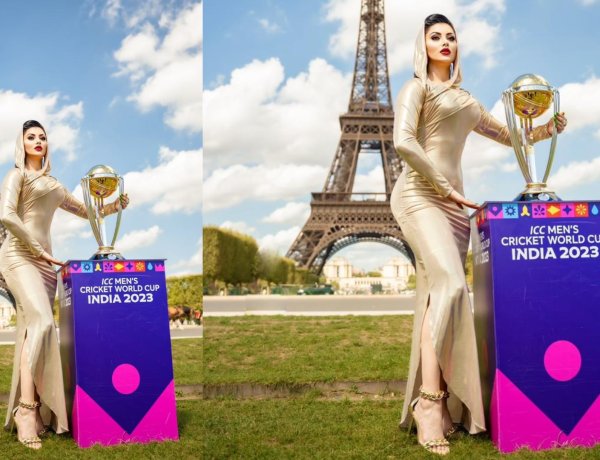 Urvashi Rautela Makes History by Unveiling the Cricket World Cup 2023 Trophy in Front of the Eiffel Tower In France