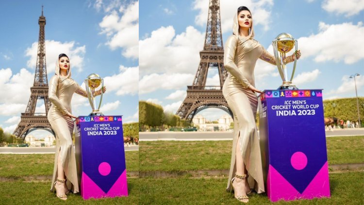 Urvashi Rautela Makes History by Unveiling the Cricket World Cup 2023 Trophy in Front of the Eiffel Tower In France