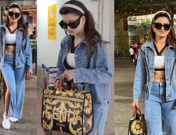 Urvashi Rautela Gets Spotted In A Uber Cool Look With Her Fendi X Versace Fendance Tote Bag Worth Rs 5.5 Lakhs At The Mumbai Airport