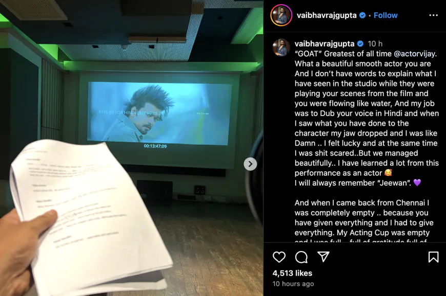 'Gullak' fame Vaibhav Raj dubs for Vijay in the Hindi version of 'GOAT', expresses happiness by sharing pictures
