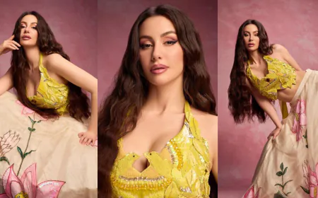 Giorgia Andriani Mesmerizes in a ₹65,000 Ivory Hand-Painted Lehenga with Vibrant Bird Blouse