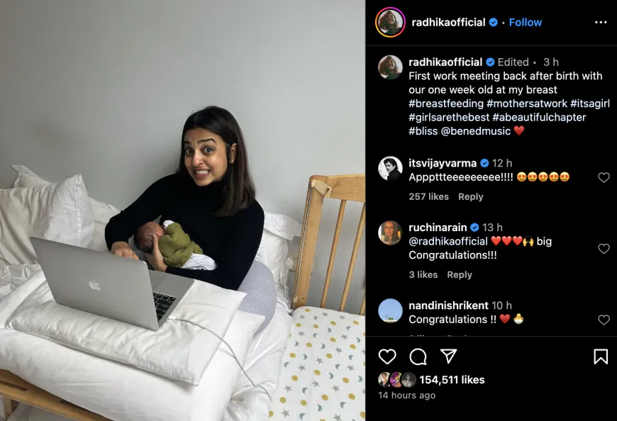 ars of marriage; Shared picture working while breastfeeding her daughter
