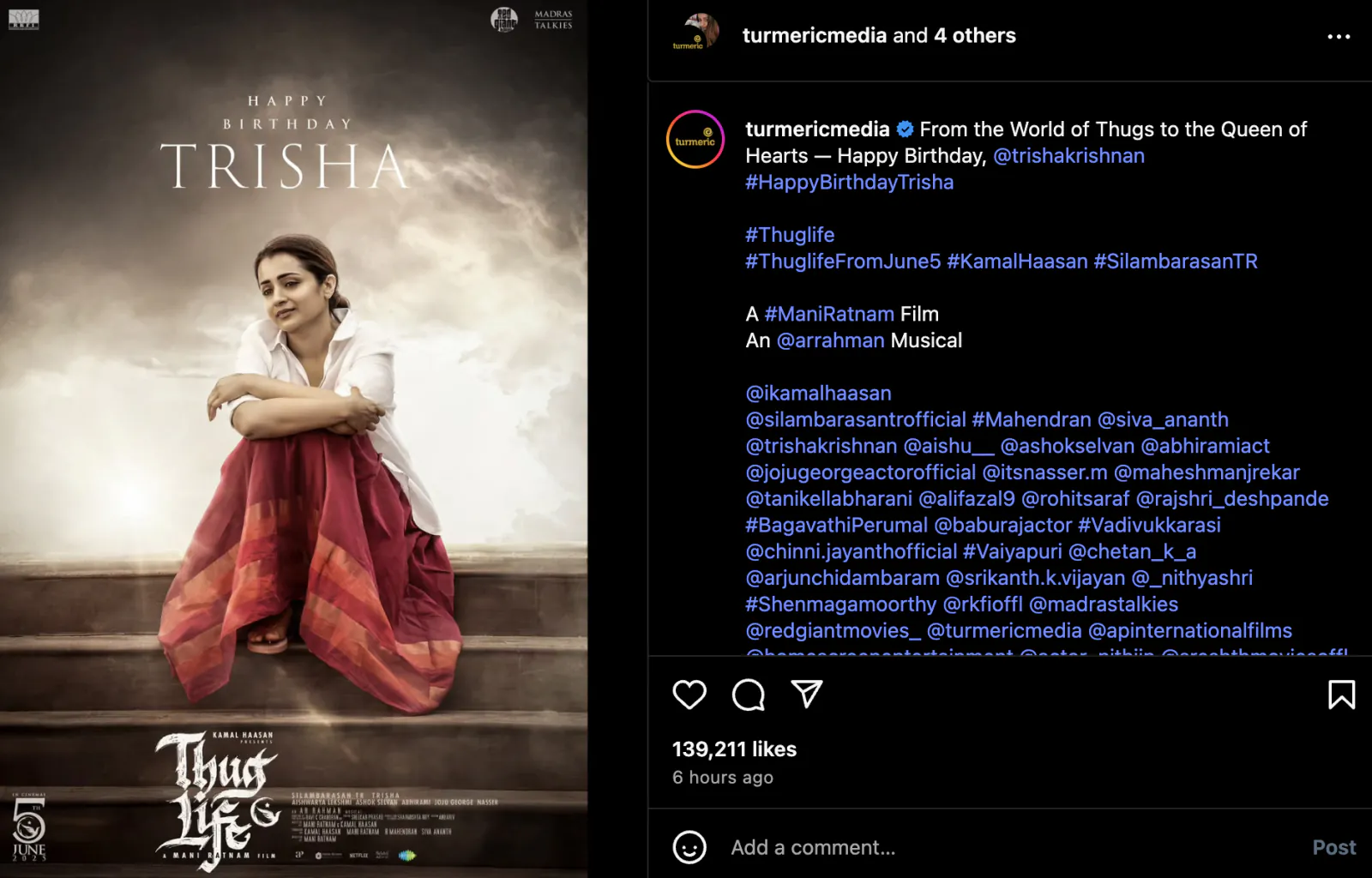 Trisha Krishnan fans got a big surprise on the her 42nd birthday, look revealed from 'Thug Life'