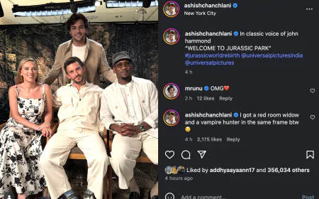 Ashish posted pictures with the cast of "Jurassic World Rebirth" after attending the premiere