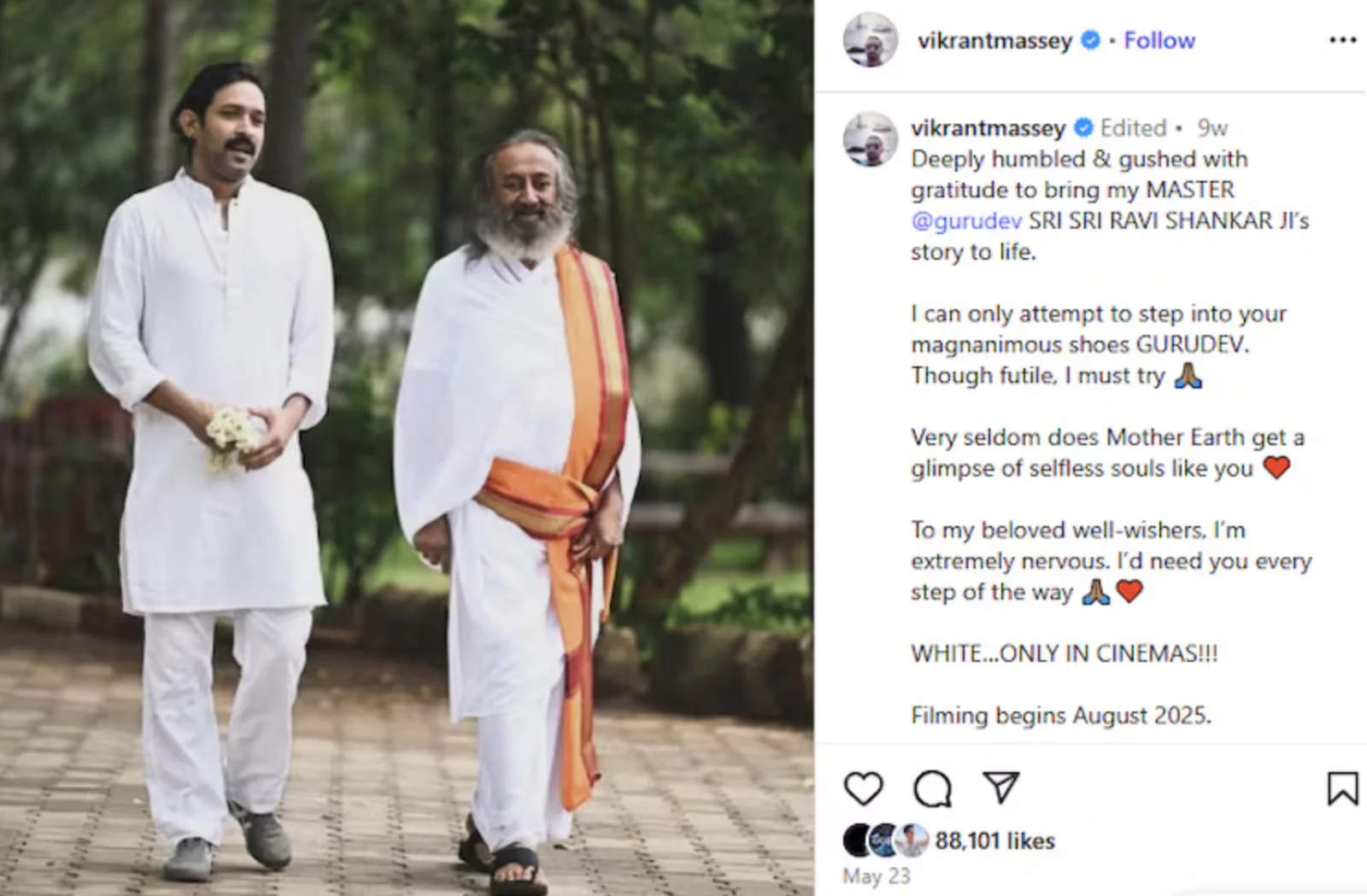 Vikrant started shooting Sri Sri Ravishankar's biopic 'White' in Colombo