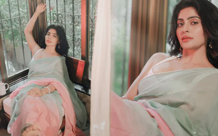 Yukti Kapoor Dazzles in Soothing Pastel Saree by Moora, Redefines Grace