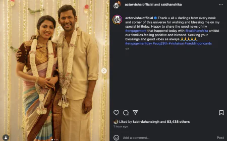 Tamil Actor Vishal Gets Engaged to Actress Sai Dhanshika on His Birthday