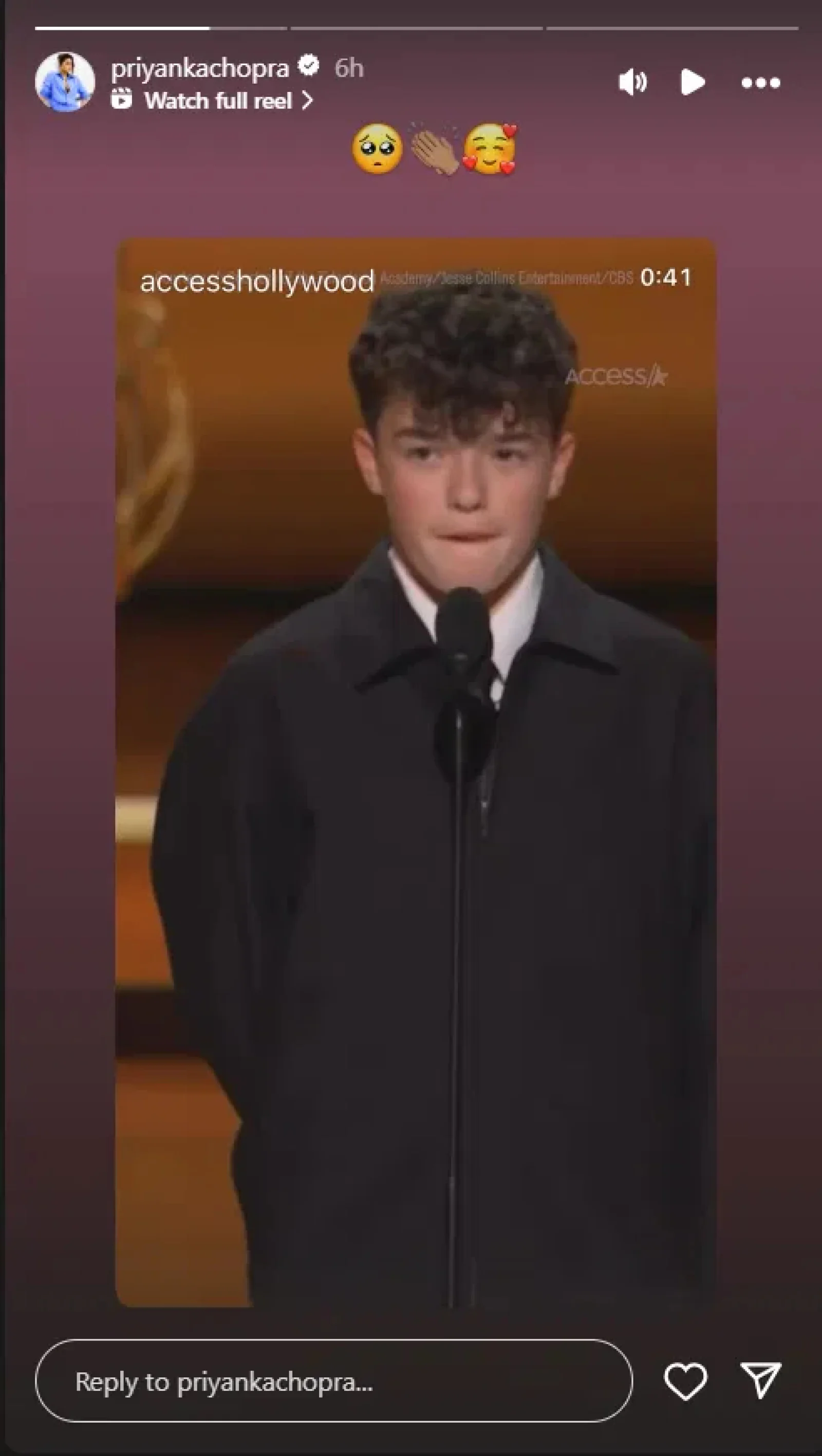 Priyanka congratulates Owen Cooper on winning the Emmy Award at the age of 15, shares video on story