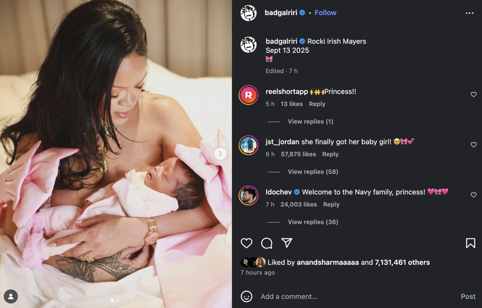 Rihanna Becomes Mother for the Third Time, shares photo with daughter Rocky Irish Meyers