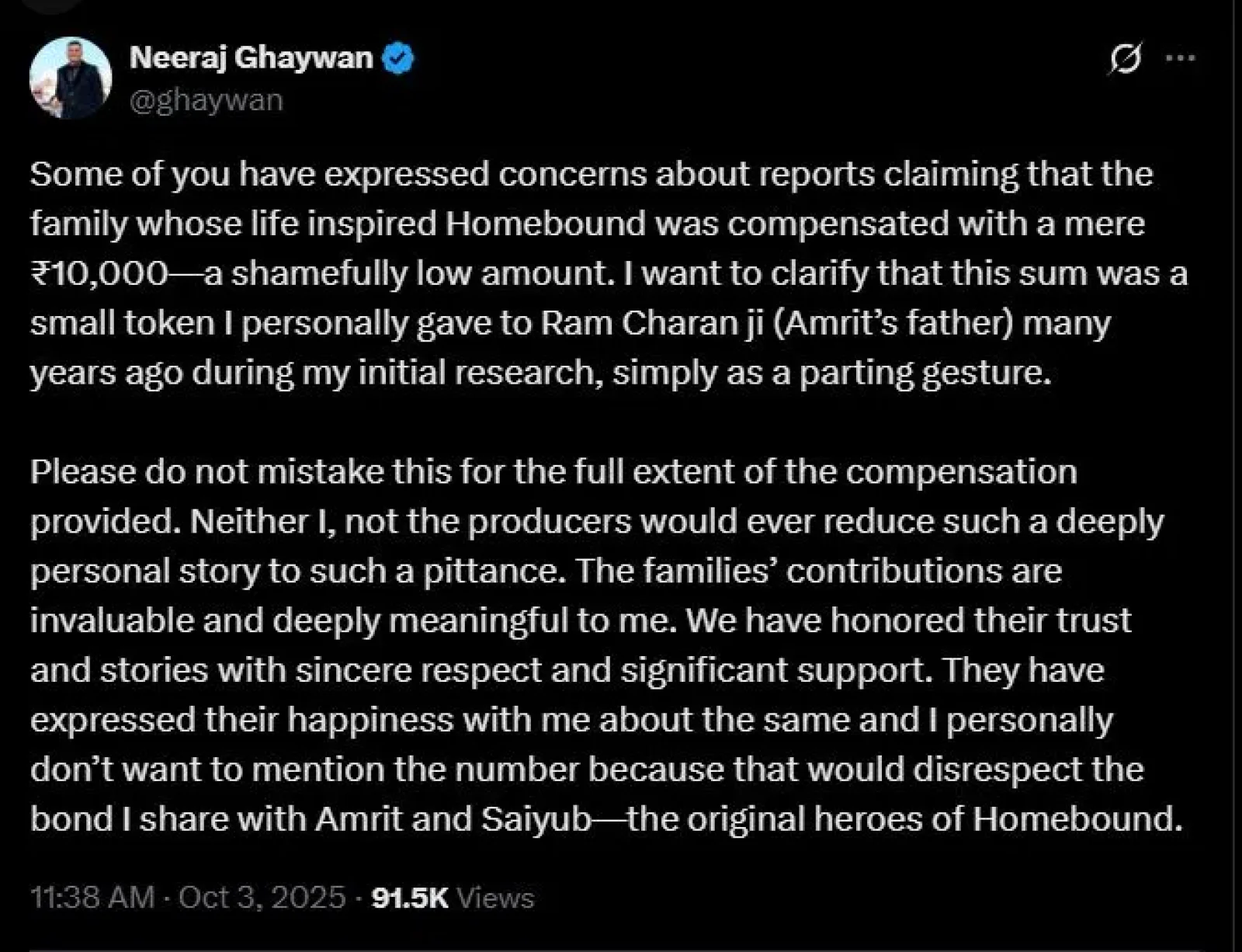 Neeraj Ghaywan Breaks Silence on Compensation Allegations, Issues Statement on X