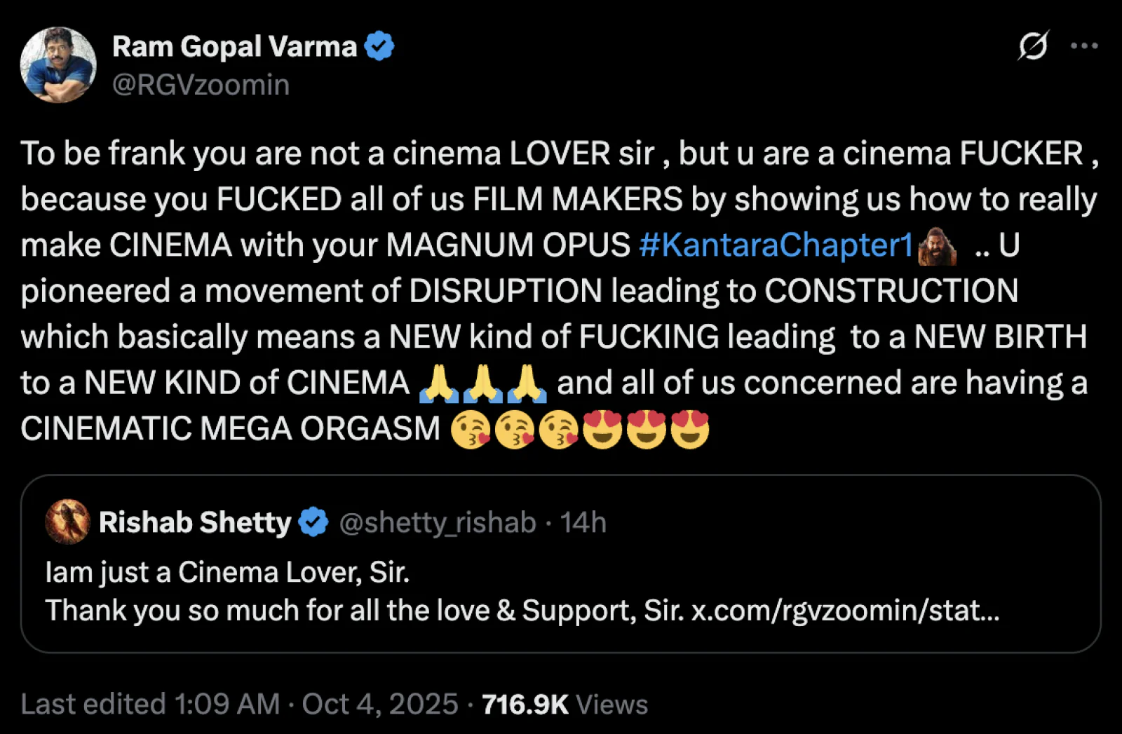 Ram Gopal Varma Praises Rishab Shetty: “Showed How Real Cinema is Made”