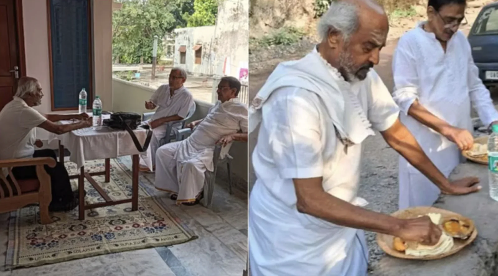 Rajinikanth seen eating from a leaf plate; actor takes a break from films to embark on a spiritual journey