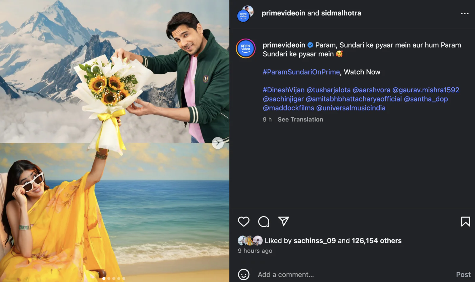 Watch ‘Param Sundari’ for Free on Prime Video- Janhvi and Siddharth’s Romantic Drama Now Online