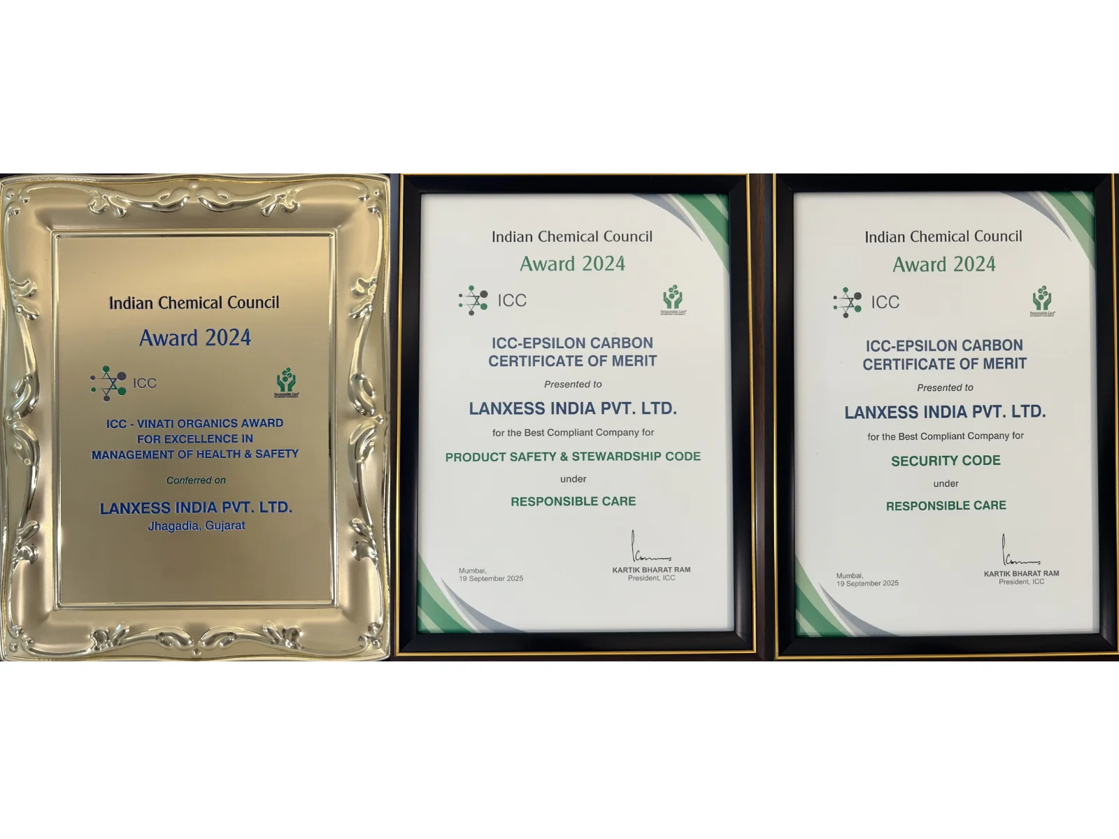 LANXESS India recognized with three prestigious honors by the Indian Chemical Council