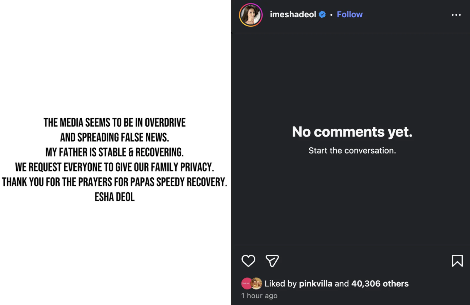 Esha Deol Confirms Dharmendra Is Stable and Recovering, Urges Media to Stop Spreading False News