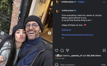 ‘Happy Birthday, My Love’: Hrithik Roshan’s Adorable Post for Saba Azad Melts the Internet