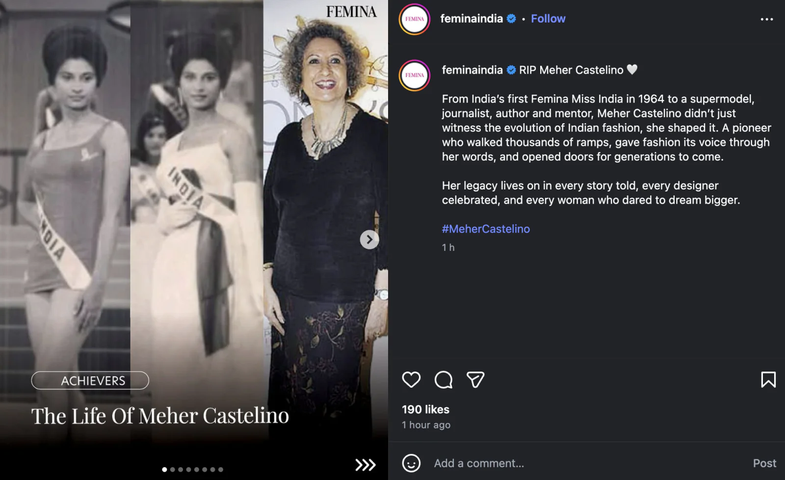 Meher Castelino, First Femina Miss India and Fashion Journalist, No More
