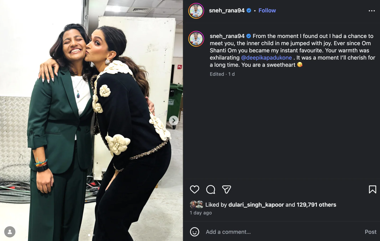 ‘Childhood Dream Come True’: Cricketer Sneh Rana Meets Deepika Padukone