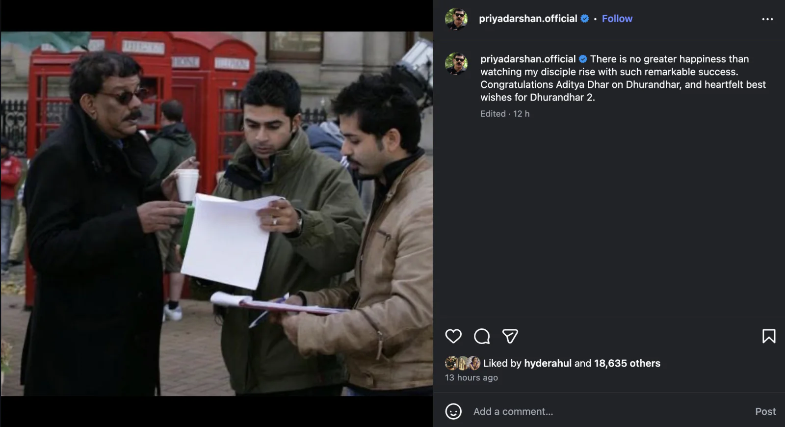 Priyadarshan Praises Disciple Aditya Dhar, Calls His Success a Proud Moment