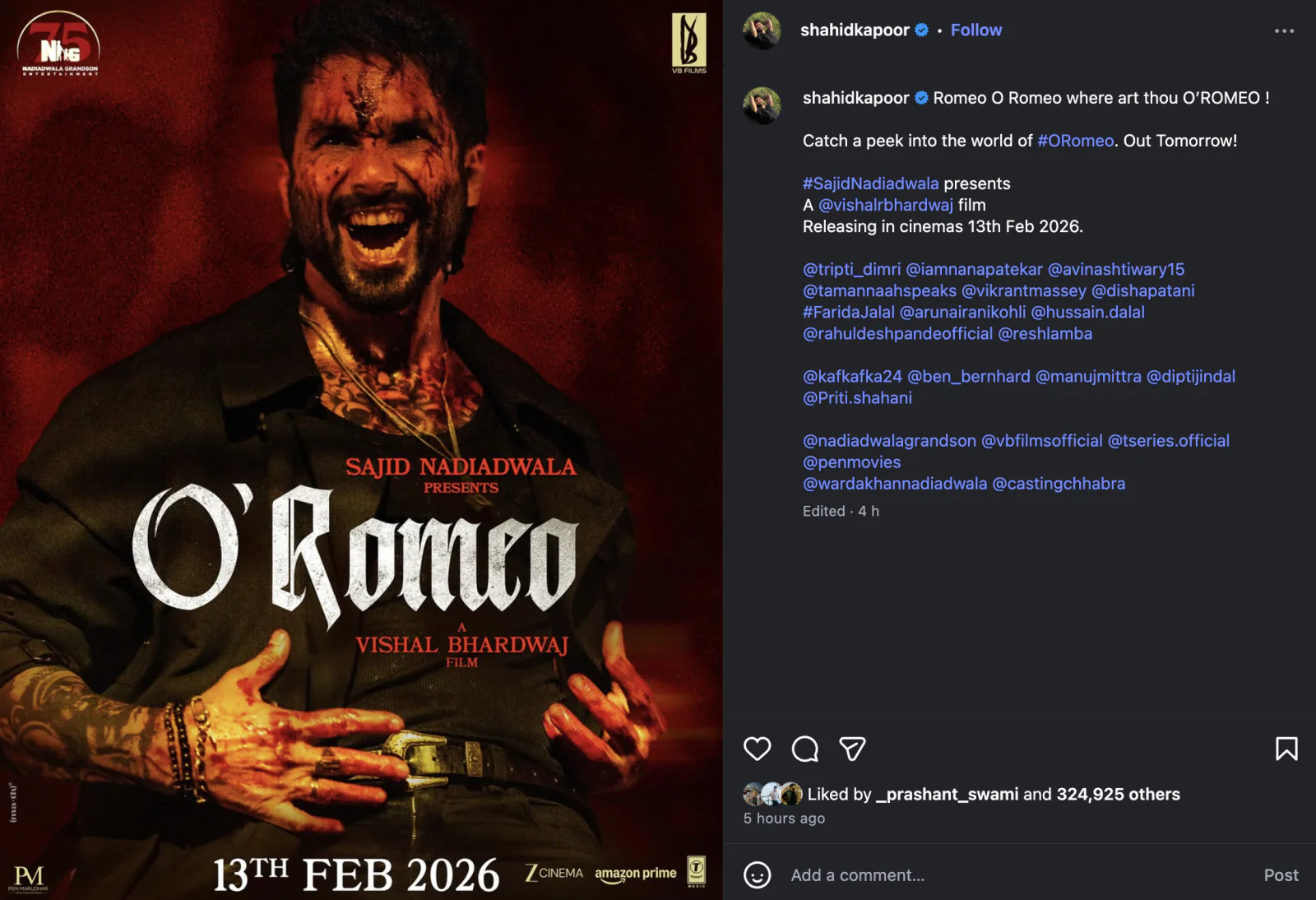 Shahid Kapoor Reunites With Vishal Bhardwaj for ‘O Romeo’; First Look Out