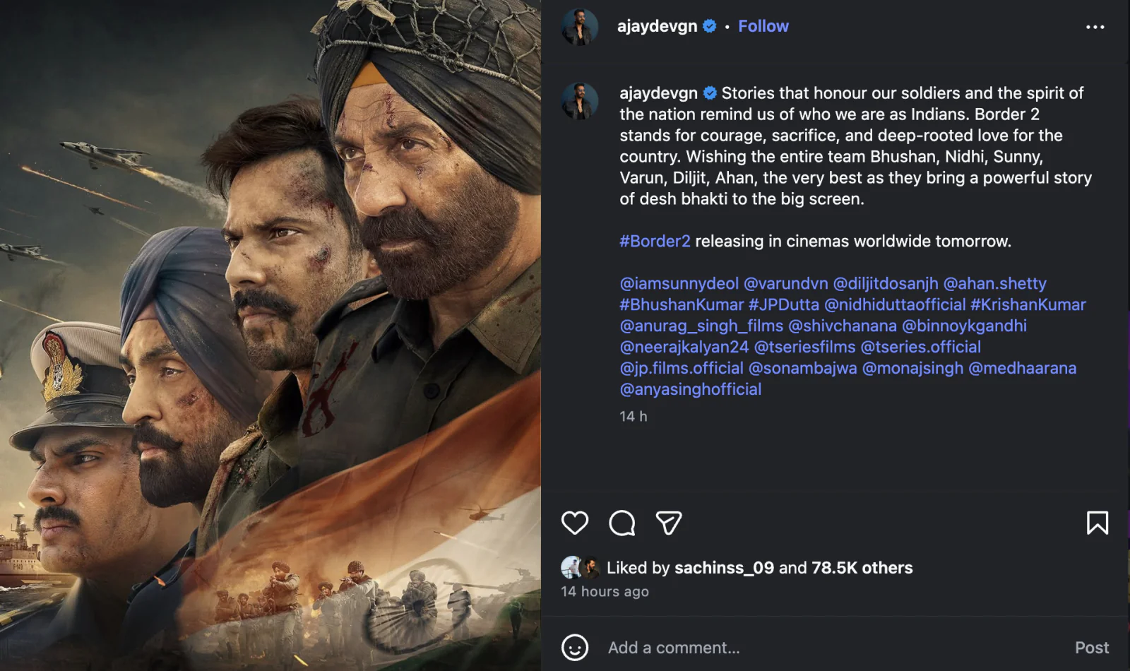 Ajay Devgn Backs Sunny Deol’s ‘Border 2’, Calls It a Symbol of Courage and Patriotism