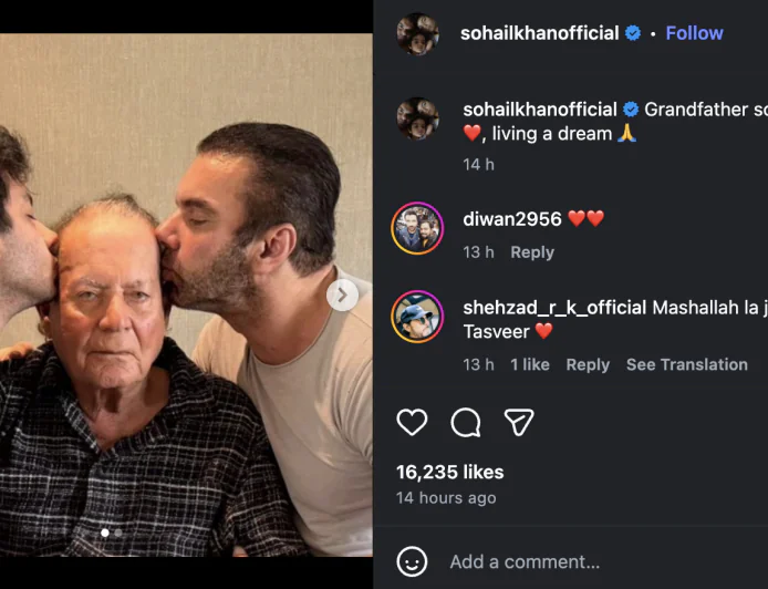Sohail Khan Shares Heartwarming Three-Generation Photo with Salim Khan and Son Nirvaan