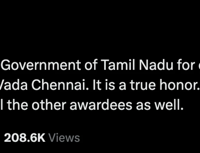 Dhanush Wins Tamil Nadu State Award for ‘Vada Chennai’, Actor Expresses Gratitude