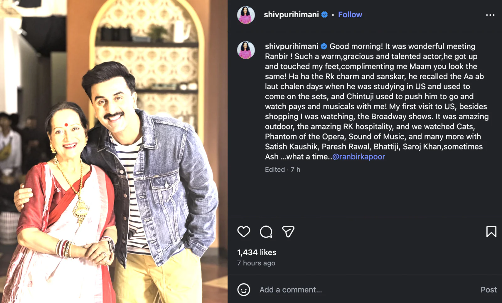 Veteran Actress Himani Shivpuri Opens Up About Ranbir Kapoor’s Respectful Nature