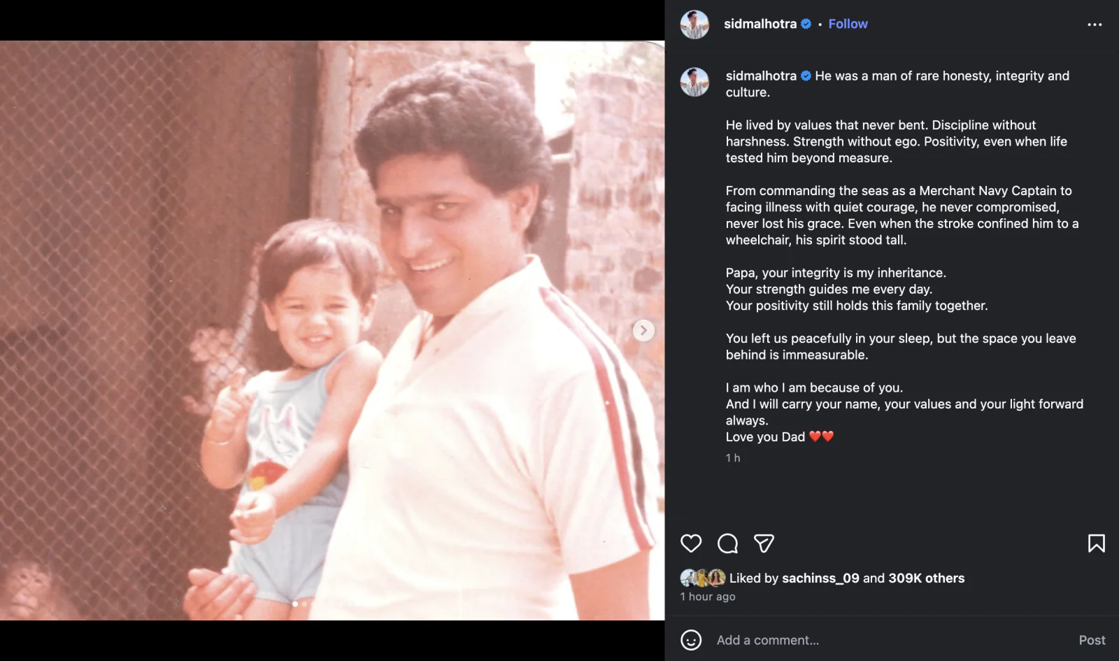 Sidharth Malhotra Remembers Late Father Sunil Malhotra in Heartfelt Post