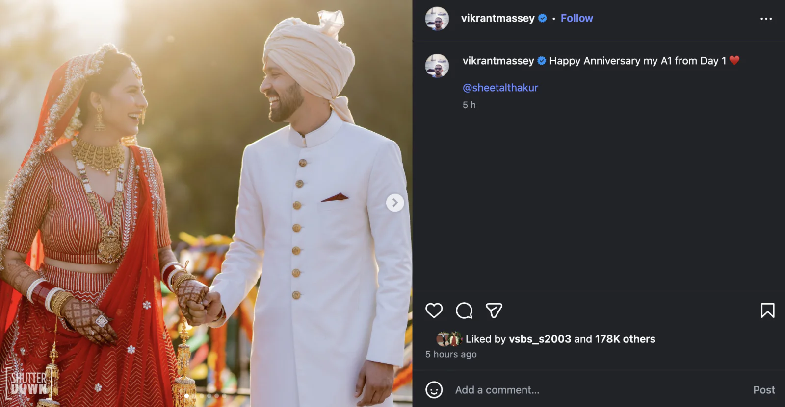 ‘My A1 from Day One’: Vikrant Massey’s Sweet Anniversary Wish for Sheetal Thakur