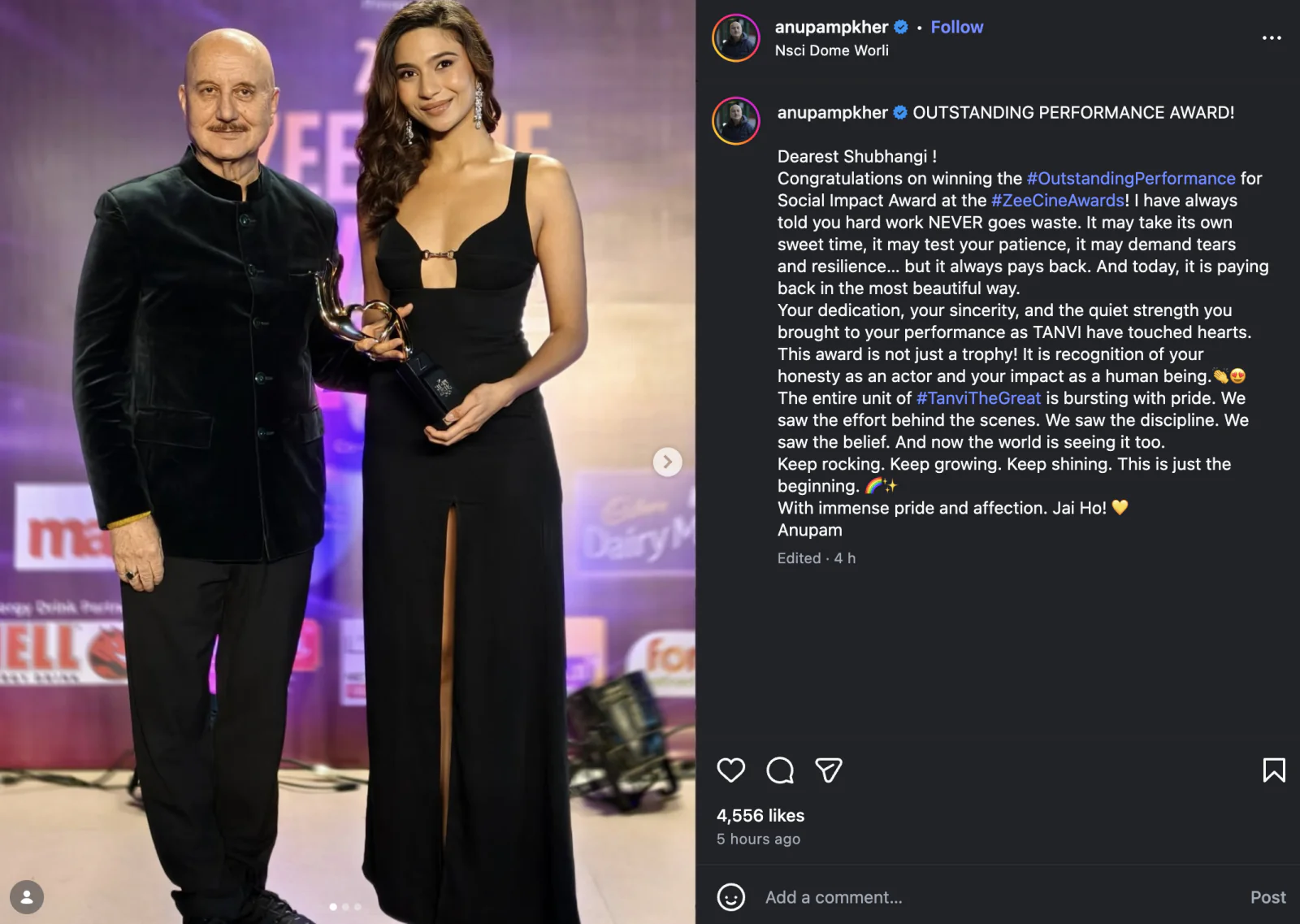 nce Award for ‘Tanvi The Great’; Anupam Kher Shares Emotional Note