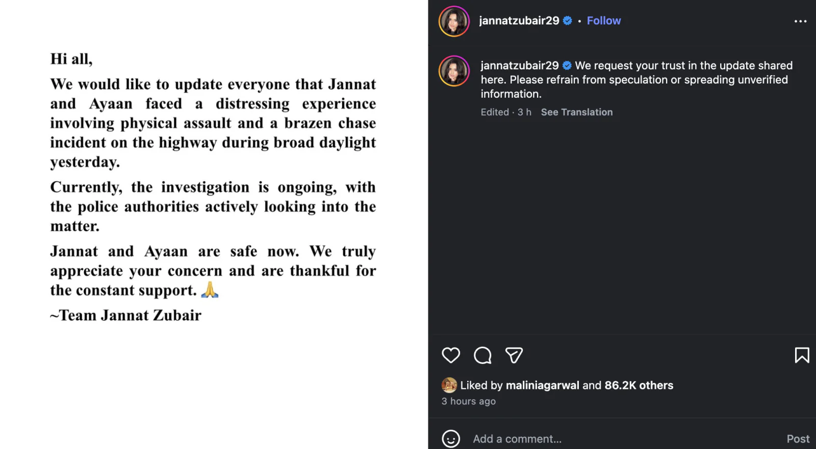 Scare for Jannat Zubair as She and Ayaan Zubair Are Chased on Highway in Panvel