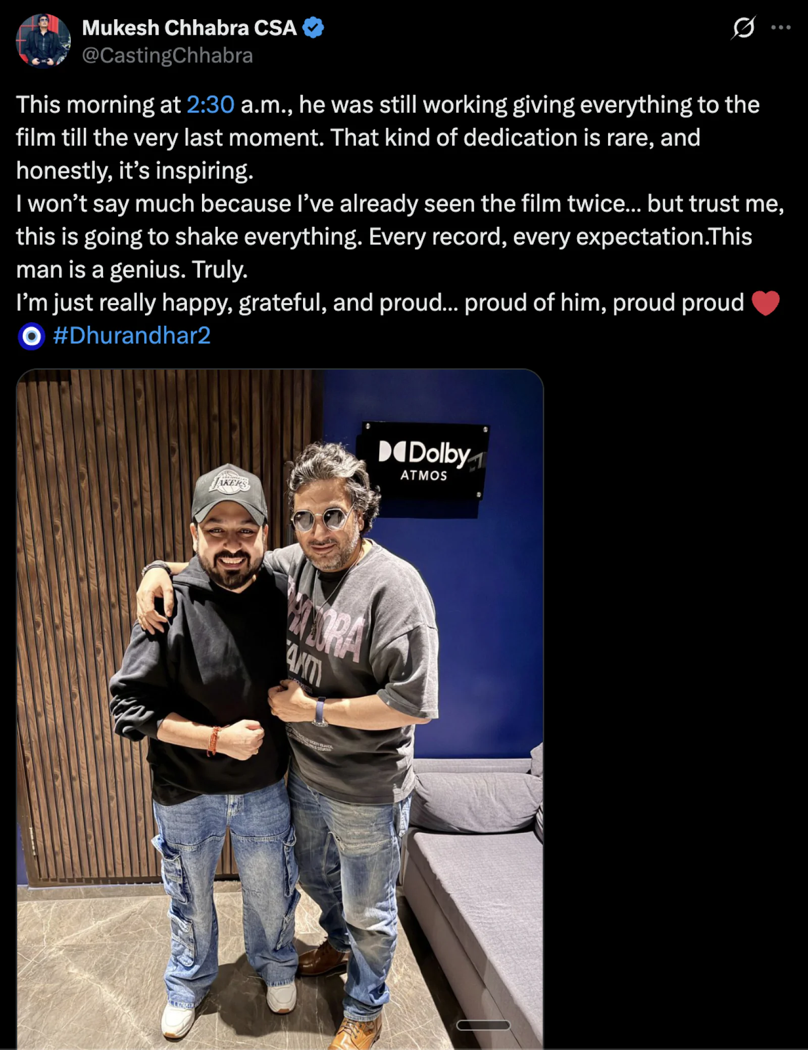 Dhurandhar 2 released; Mukesh Chhabra praises Aditya Dhar’s dedication