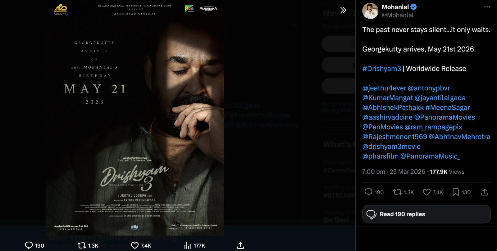 Drishyam 3 Release Postponed, Mohanlal Announces New Date on His Birthday