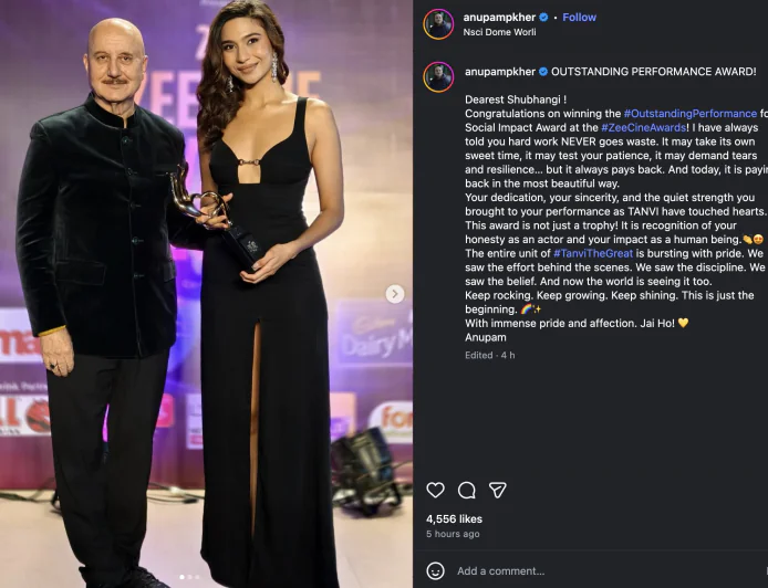 Shubhangi Dutt Wins Outstanding Performance Award for ‘Tanvi The Great’; Anupam Kher Shares Emotional Note