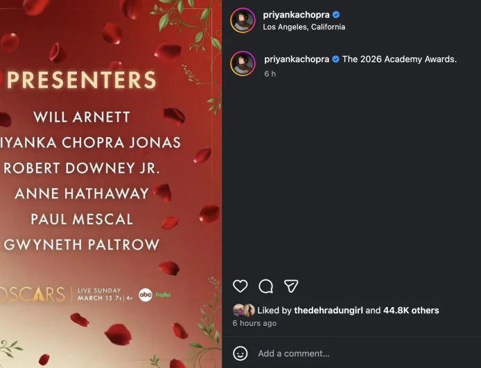 From Bollywood to Hollywood: Priyanka Chopra Named Presenter at the 98th Academy Awards