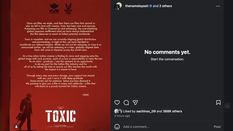 Toxic: A Fairy Tale for Grown-Ups Postponed Again, Yash Confirms New Release Plan