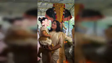 Richa Chadha Celebrates Onam With Daughter Zuneyra at Kerala Temple