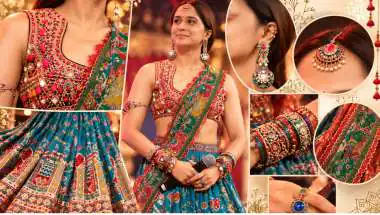 Sharvari’s Garba Look: Teal Patola Lehenga and Statement Jewels