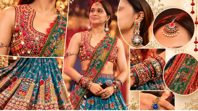 Sharvari’s Garba Look: Teal Patola Lehenga and Statement Jewels